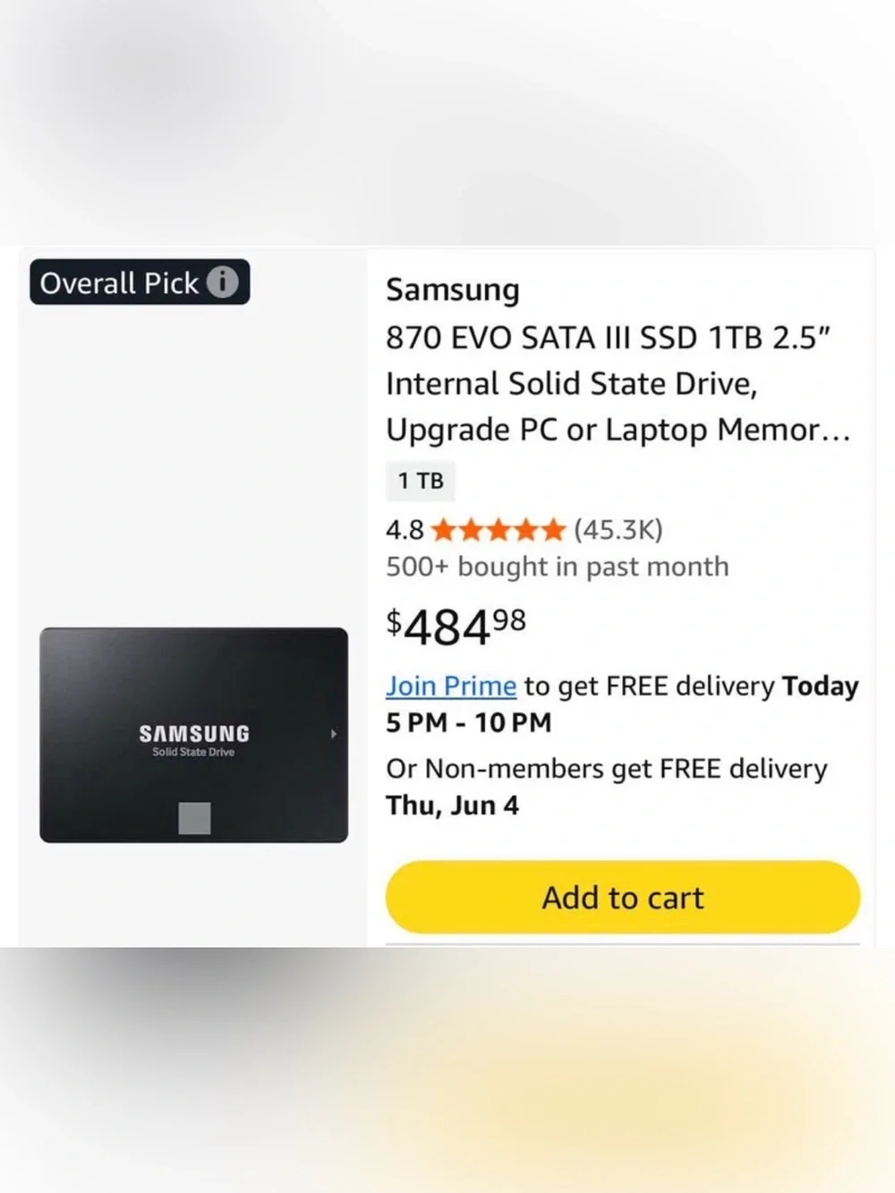 Samsung 870 EVO SATA III SSD 1TB 2.5” Internal Solid State Drive, Upgrade PC